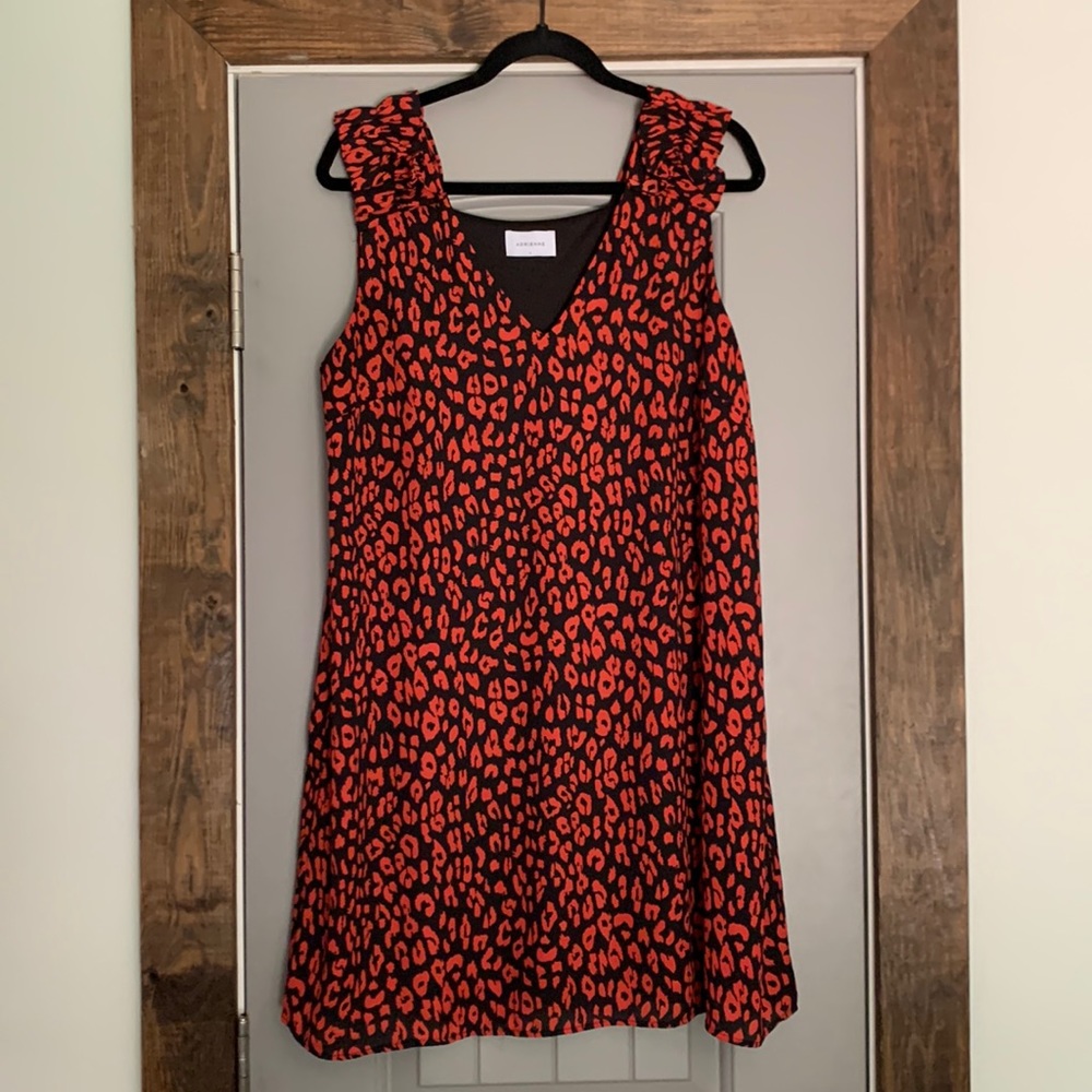 Adrienne Red and Black Cheetah Ruffle Sleeve Dress Size Large
